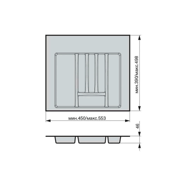Лоток для столовых приборов ПВХ М600 (W450-553/D390-498) белый