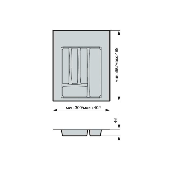 Лоток для столовых приборов ПВХ М400-450 (W300-402/D390-498) серый металлик