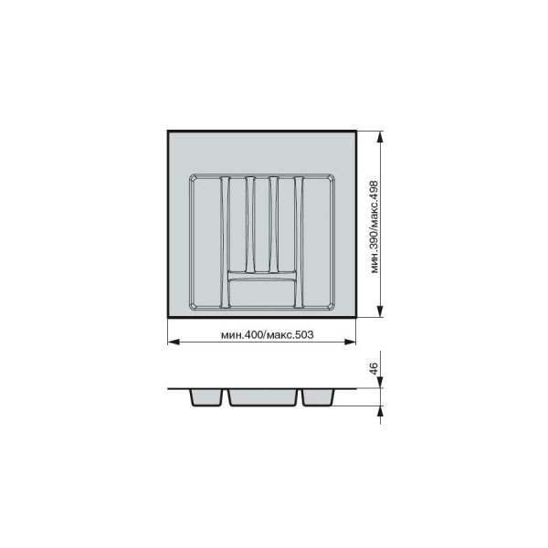Лоток для столовых приборов ПВХ М500-550  (W400-503/D390-498) серый металлик