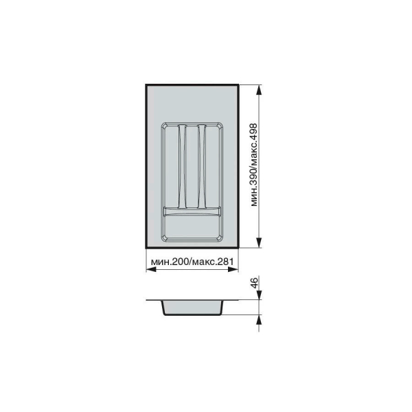 Лоток для столовых приборов ПВХ М300-350 (W200-281/D390-498) серый металлик