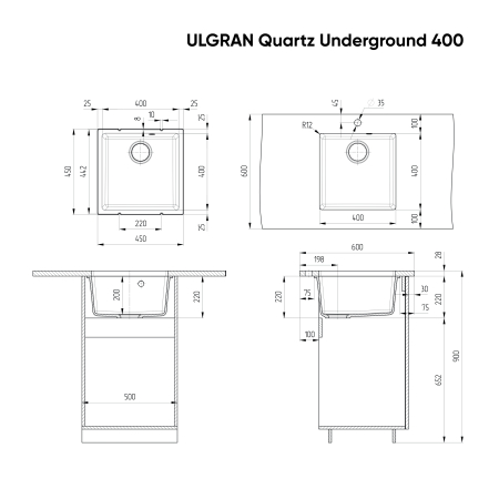 Мойка ULGRAN Quartz Underground 400-01 жасмин