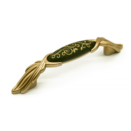 Ручка-скоба с фарфоровой вставкой М97.23.M1.R8G. Миланское золото/матовый черный 96 мм