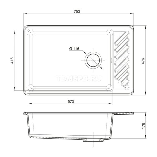Кухонная мойка врезная GF-ZW-72 760x480 мм в шкаф 600 мм, песочный
