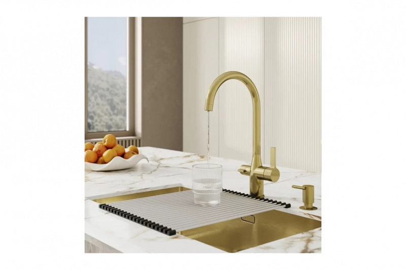 Смеситель для кухни с каналом для фильтрованной воды, матовое золото, Pure, IDDIS