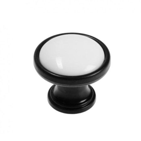 Мебельная ручка кнопка 3479 черный с белой вставкой d=32, пластик
