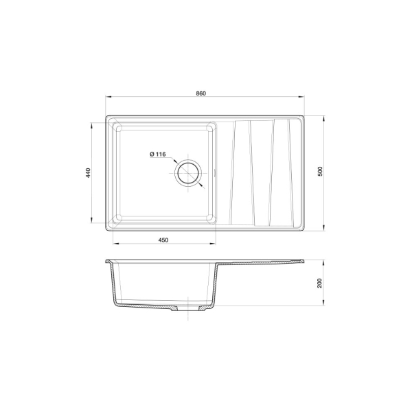 Кухонная мойка врезная GF-LV-860L 860x500 мм в шкаф 600 мм, серый