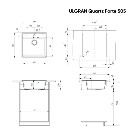 Мойка ULGRAN Quartz Forte 505-09 асфальт