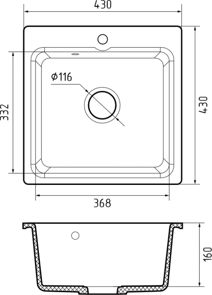 GRANFEST Мойка SMART 430 1-чаша 430*430 черный арт. GF-SM-430 черный