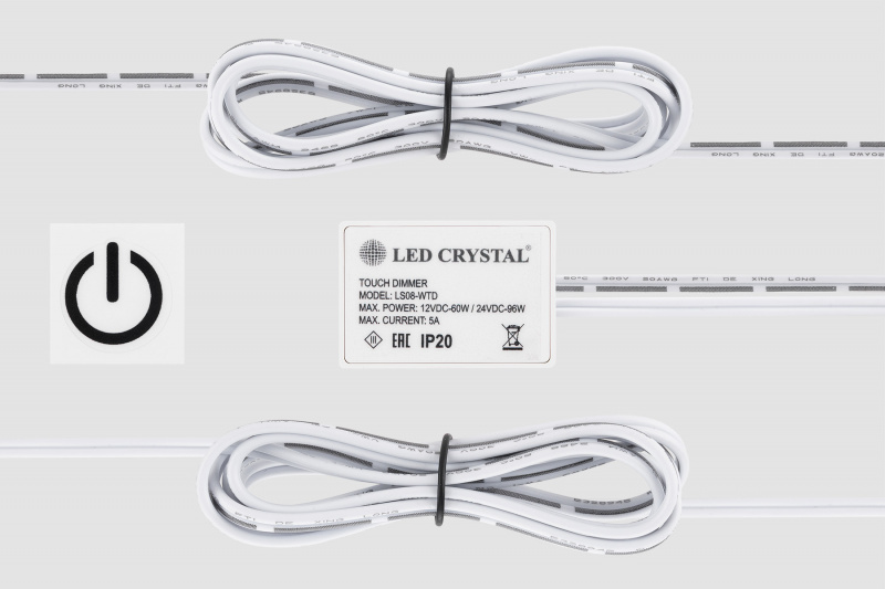 Выключатель LS08-WTD с диммером для дерева/стекла 12V/60W, 24V/96W, 5А, IP20, белый