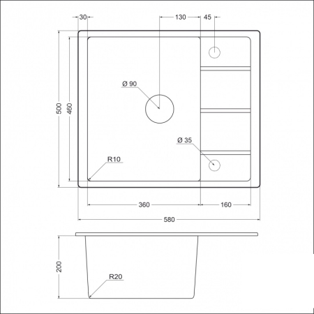 Мойка гранитная EMAR EMQ-1580.Q ОНИКС