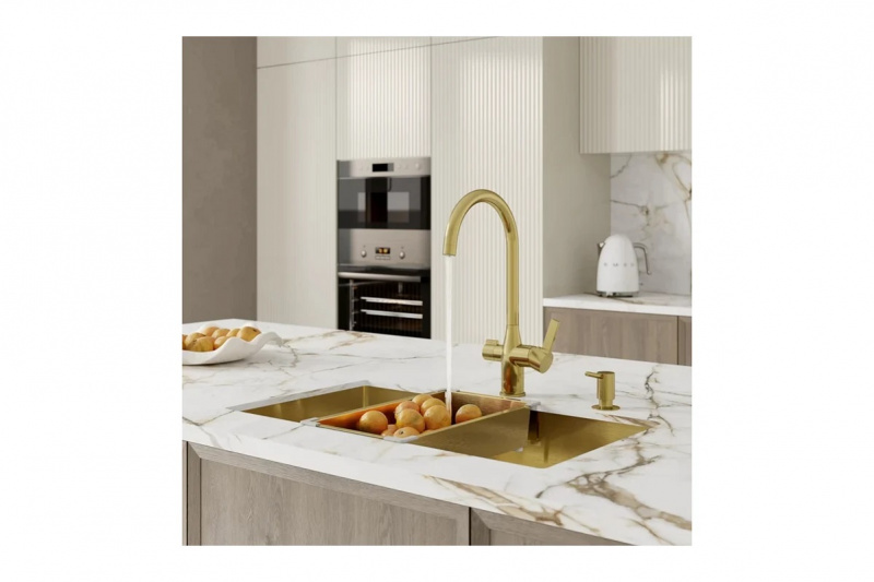 Смеситель для кухни с каналом для фильтрованной воды, матовое золото, Pure, IDDIS