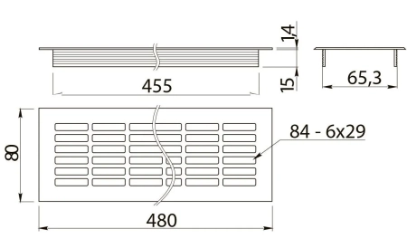 Решетка вентиляционная 480х80 мм, инокс