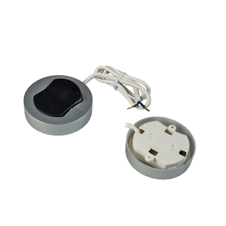 Выключатель одноклавишный накладной мебельный, круглый (250Vmax2,5Amax), черный, серебристый, пласт.
