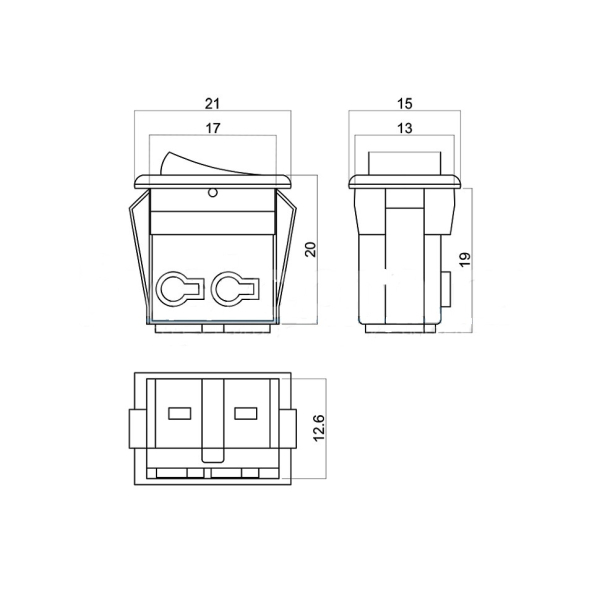 Выключатель мебельный прямоугольный перекидной врезной (220-250V 6Amax)1521 (G17816)