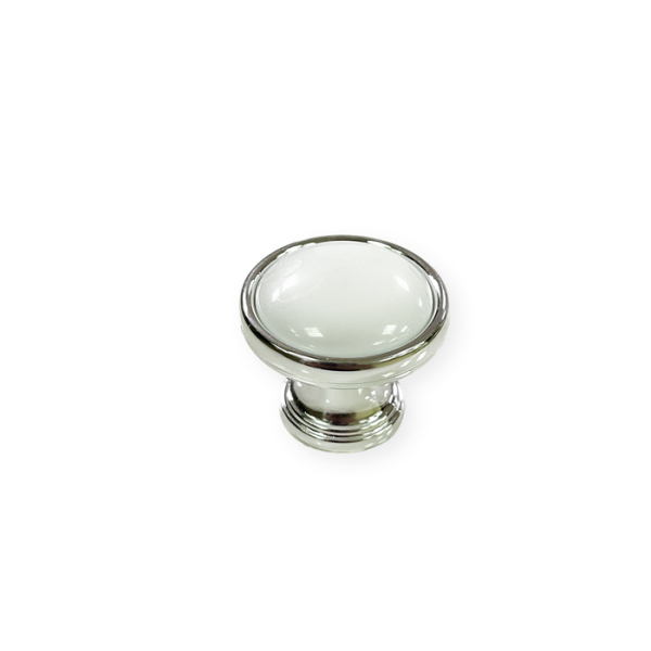 Мебельная ручка кнопка 3480 хром с белой вставкой d=32, пластик