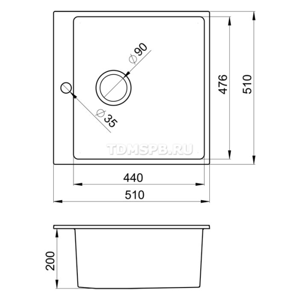 Кухонная мойка врезная EMQ-1510.Q 510x520 мм в шкаф 600 мм, морион