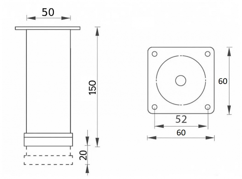 Ножка 150 мм d-50 70 кг D-737-4, черный