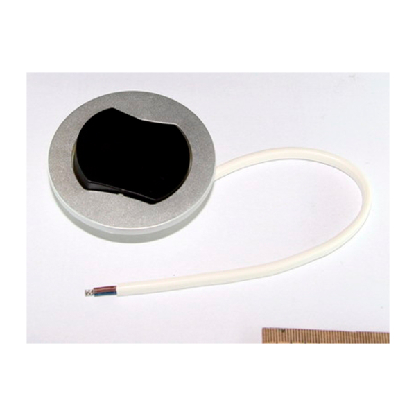 Выключатель одноклавишный врезной мебельный, круглый (250Vmax2,5Amax), черный, серебристый, пласт.