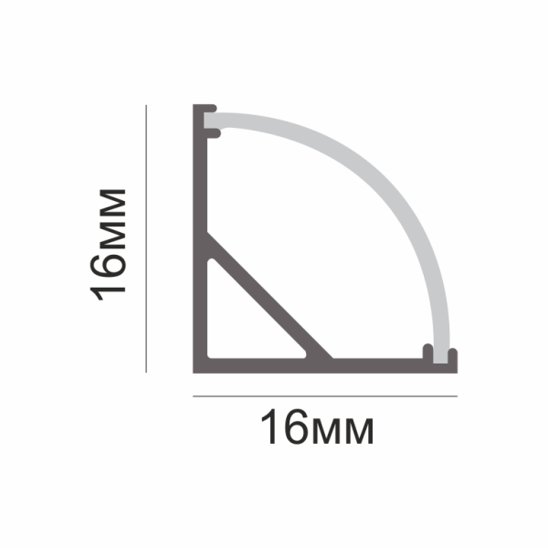 Угловой профиль 16*16мм, L=3М в компл. с мат. экраном, заглушками 2 шт, анод. черный