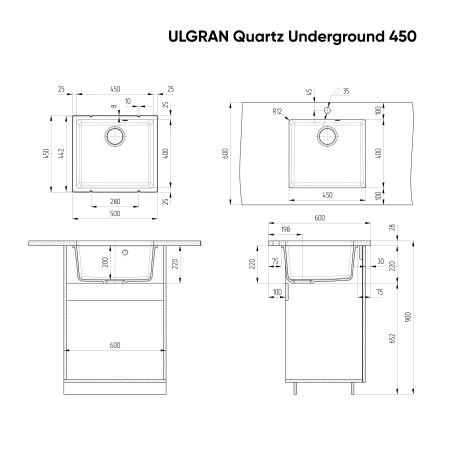 Мойка ULGRAN Quartz Underground 450-08 космос