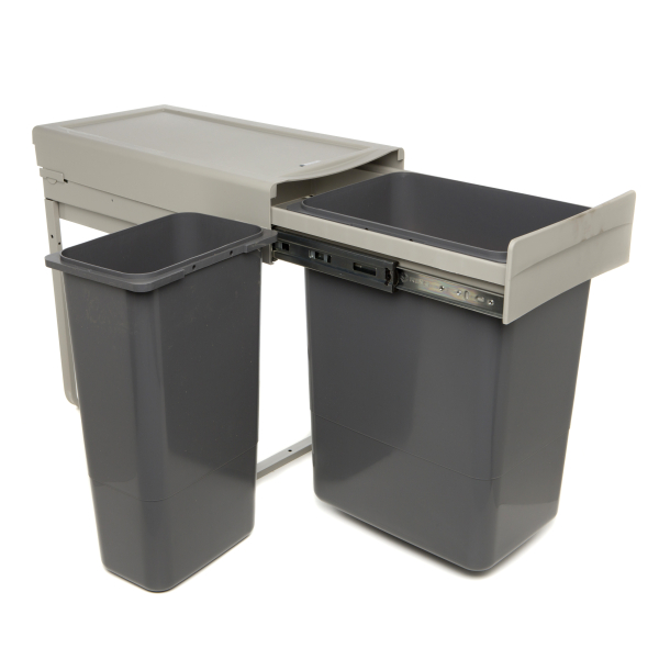 Система мусорных ведер 30 JC603 H=440, ведра 1х9л. и 1х20, пластмасса/металл серый