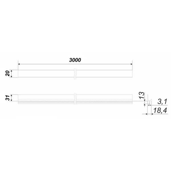 RP003SC. 1/000/3000 (Ручка- профиль мебельная AL RP003SC. 1/000/3000)